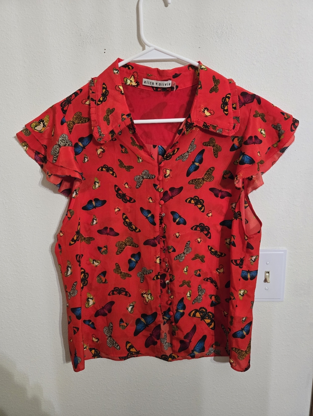 Alice + Olivia Scarlet Butterfly Print Button-Down Top
